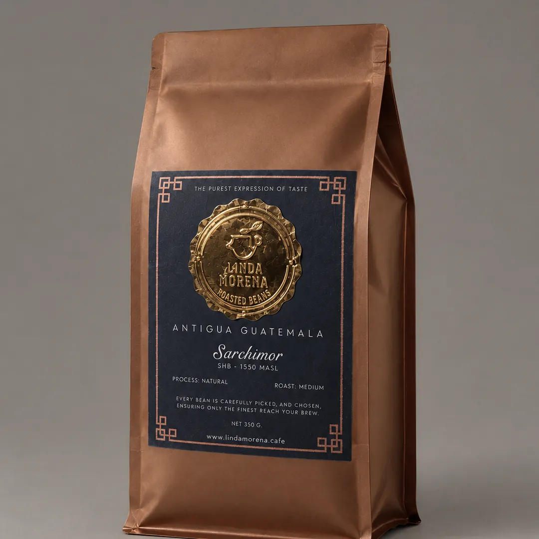 Bolsa de café tostado Linda Morena, Sarchimor de Antigua Guatemala, 350 g
